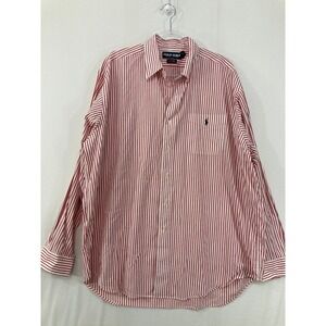 Polo Ralph Lauren Golf Button Down Shirt XL Red White Striped Preppy Relaxed